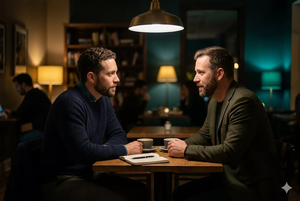 Two people in a calm supportive conversation — trust and help-seeking