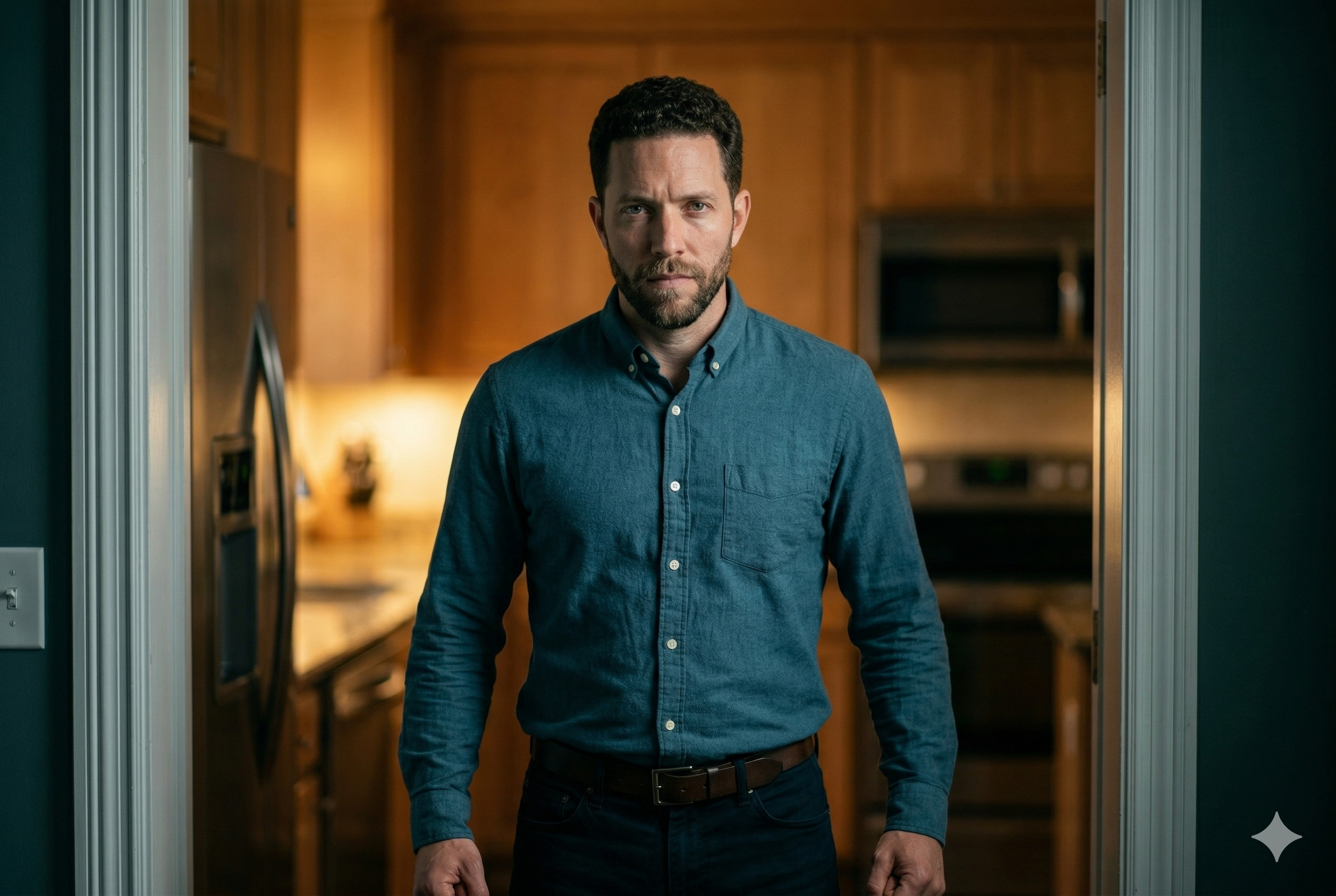 Jordan — visible escalation, tight expression, raised shoulders