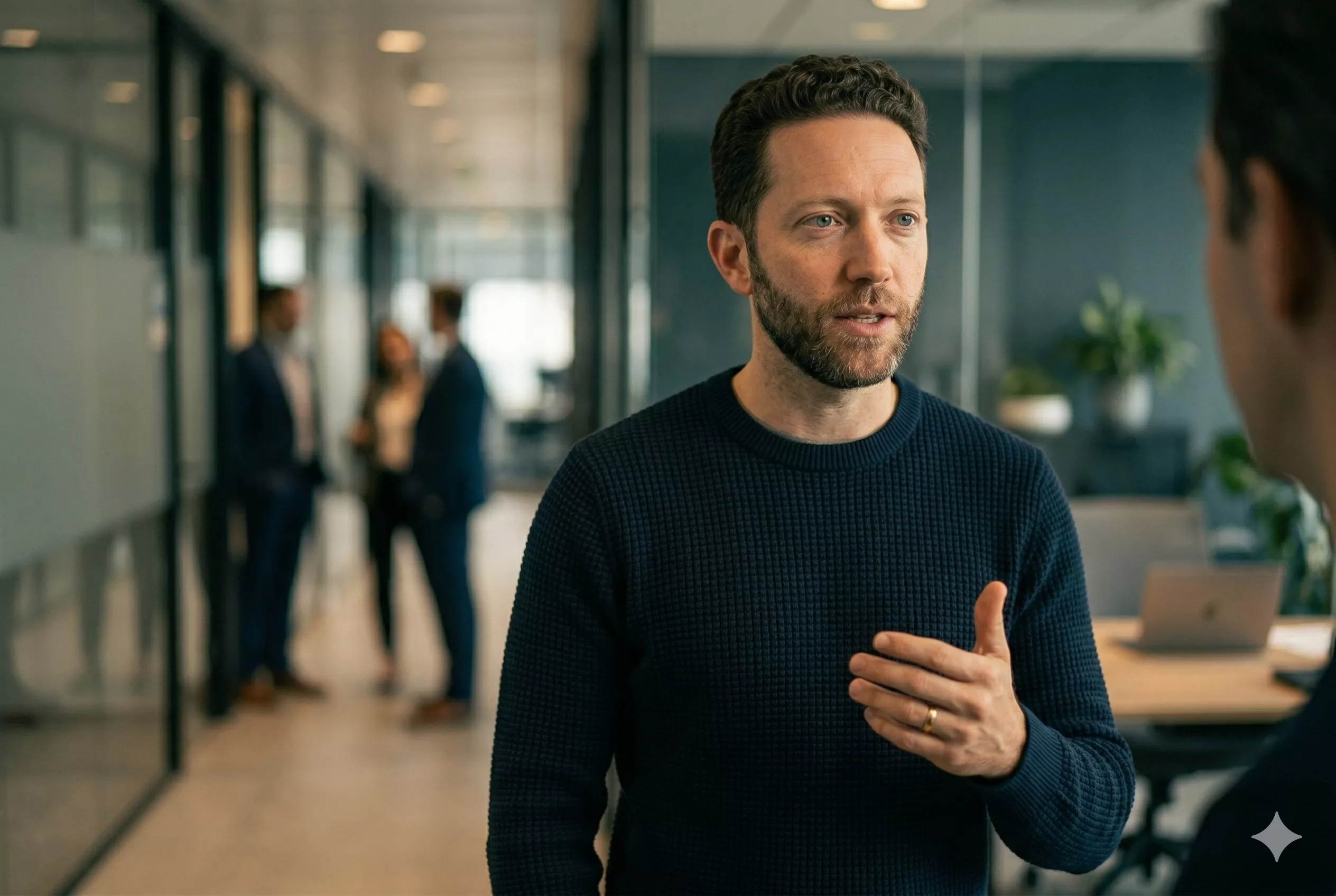 A person speaking directly and confidently — assertive, not aggressive