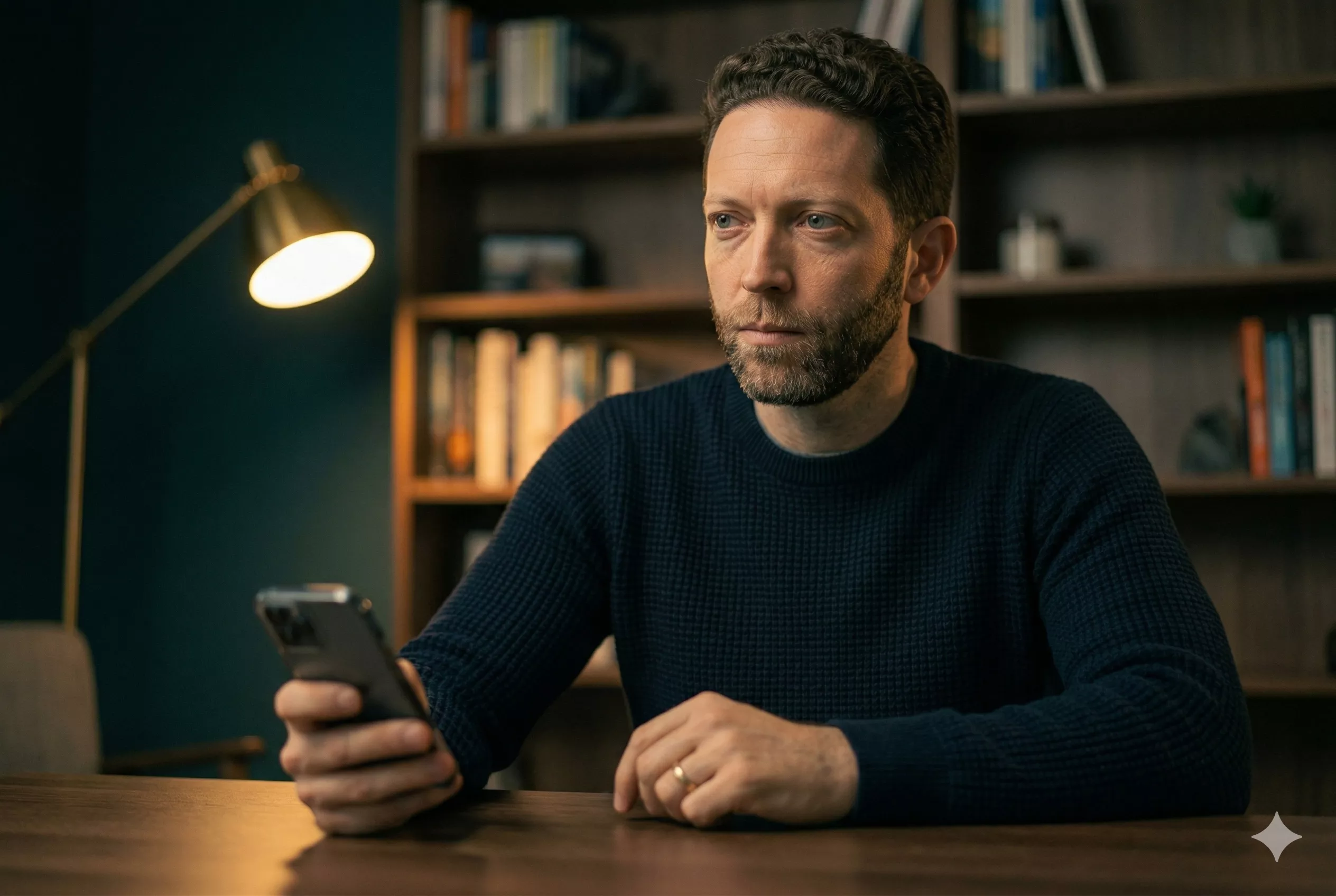 A person holding a phone — pausing before sending an angry reply