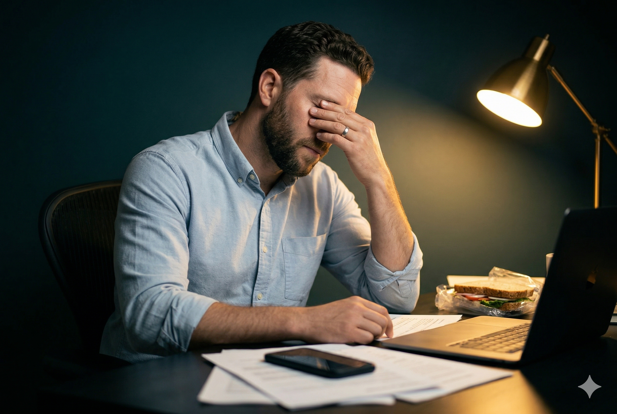 Stacked blocks representing accumulated daily stressors — work, fatigue, conflict