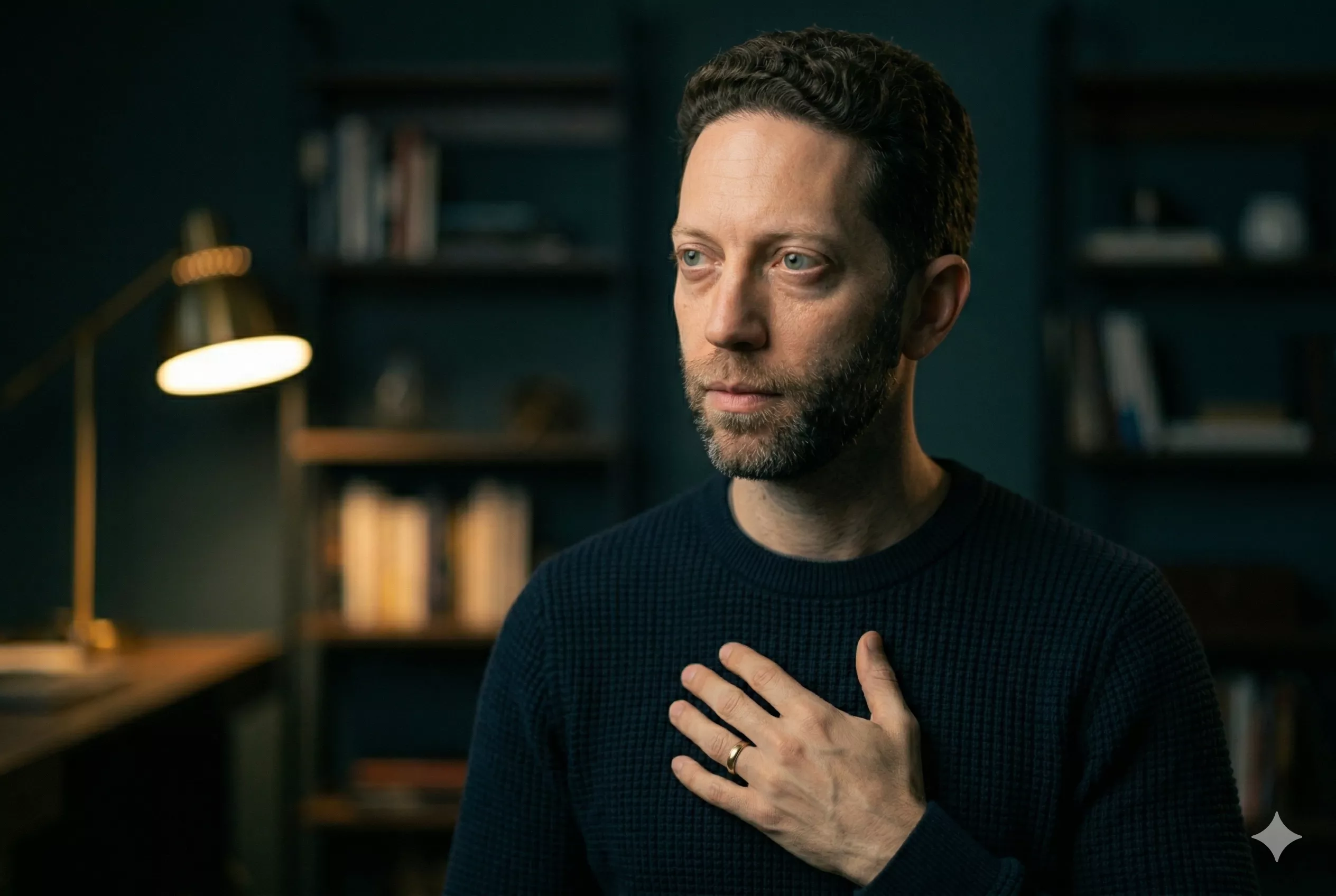 A person with a calm but aware expression — understanding anger's physiological cascade