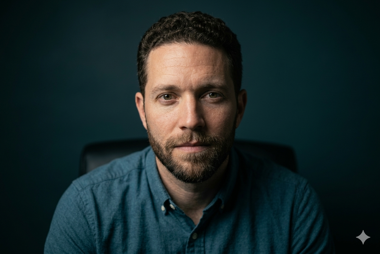 Calm but serious tone — a person sitting quietly, reflective